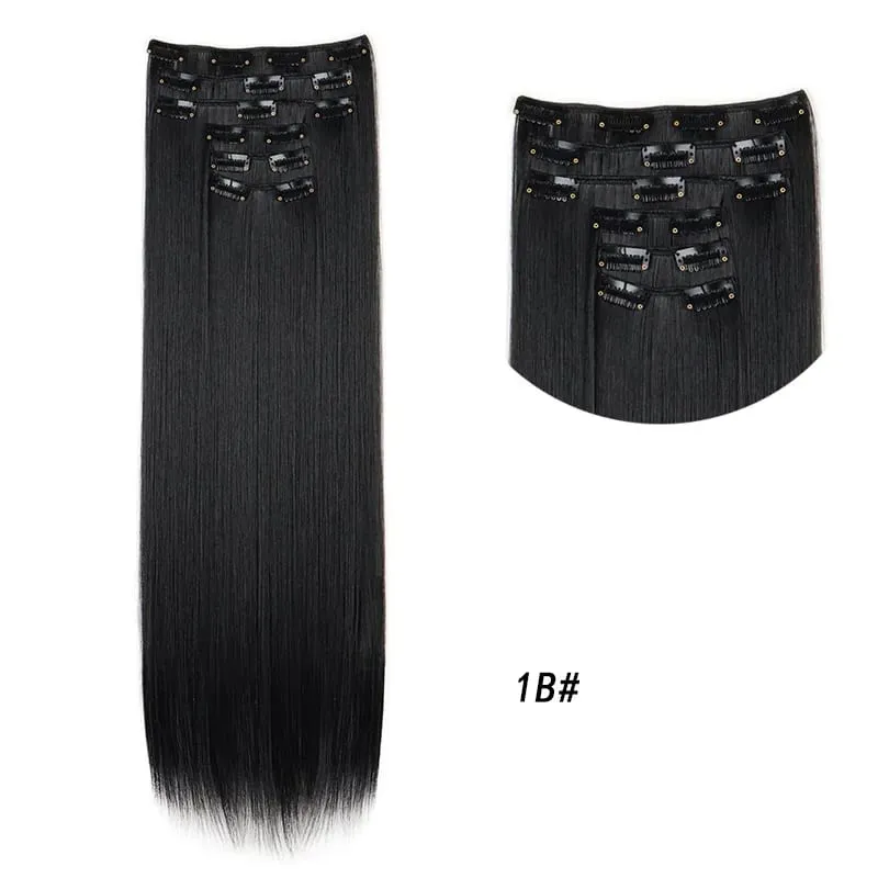 Clips In Hair Extension Long Straight Hair Pieces Clip In Hair Extension 24Inch 6Pcs Synthetic Fake Hair Ppieces For Women