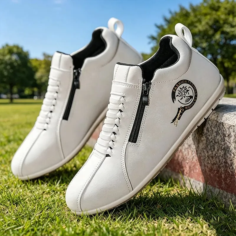Men's Suede Side-Zip Casual Sneakers Low-Top Flat Sole Comfortable Walking Shoes for Men
