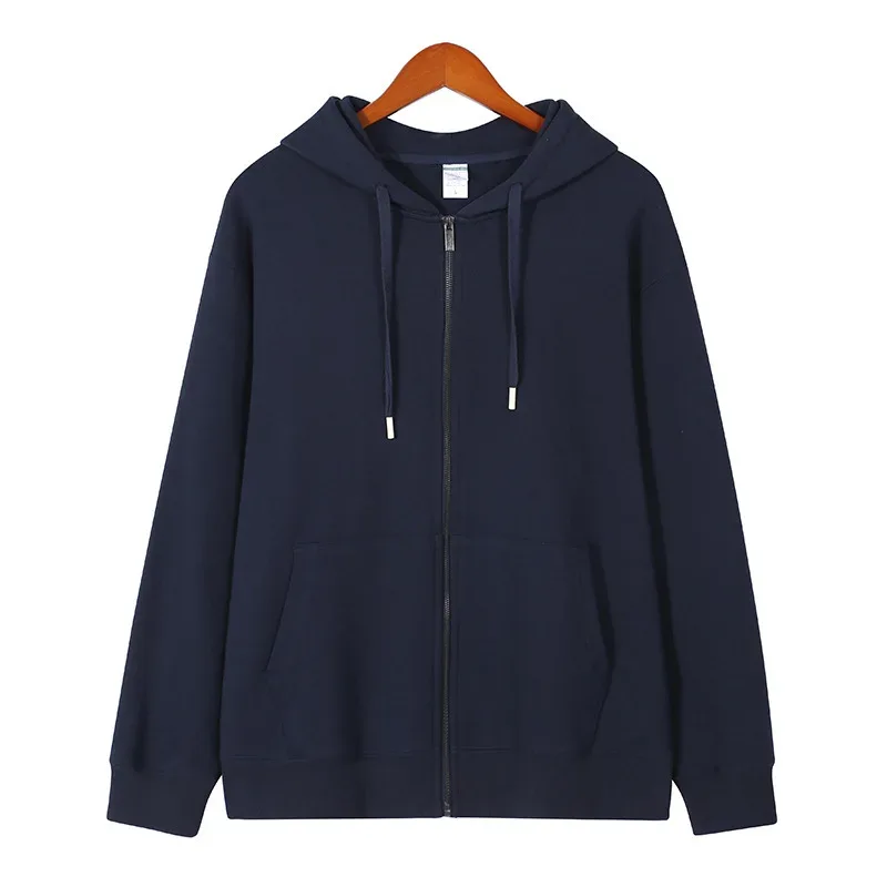 2026 autumn and winter new men's hooded zipper sweater solid color