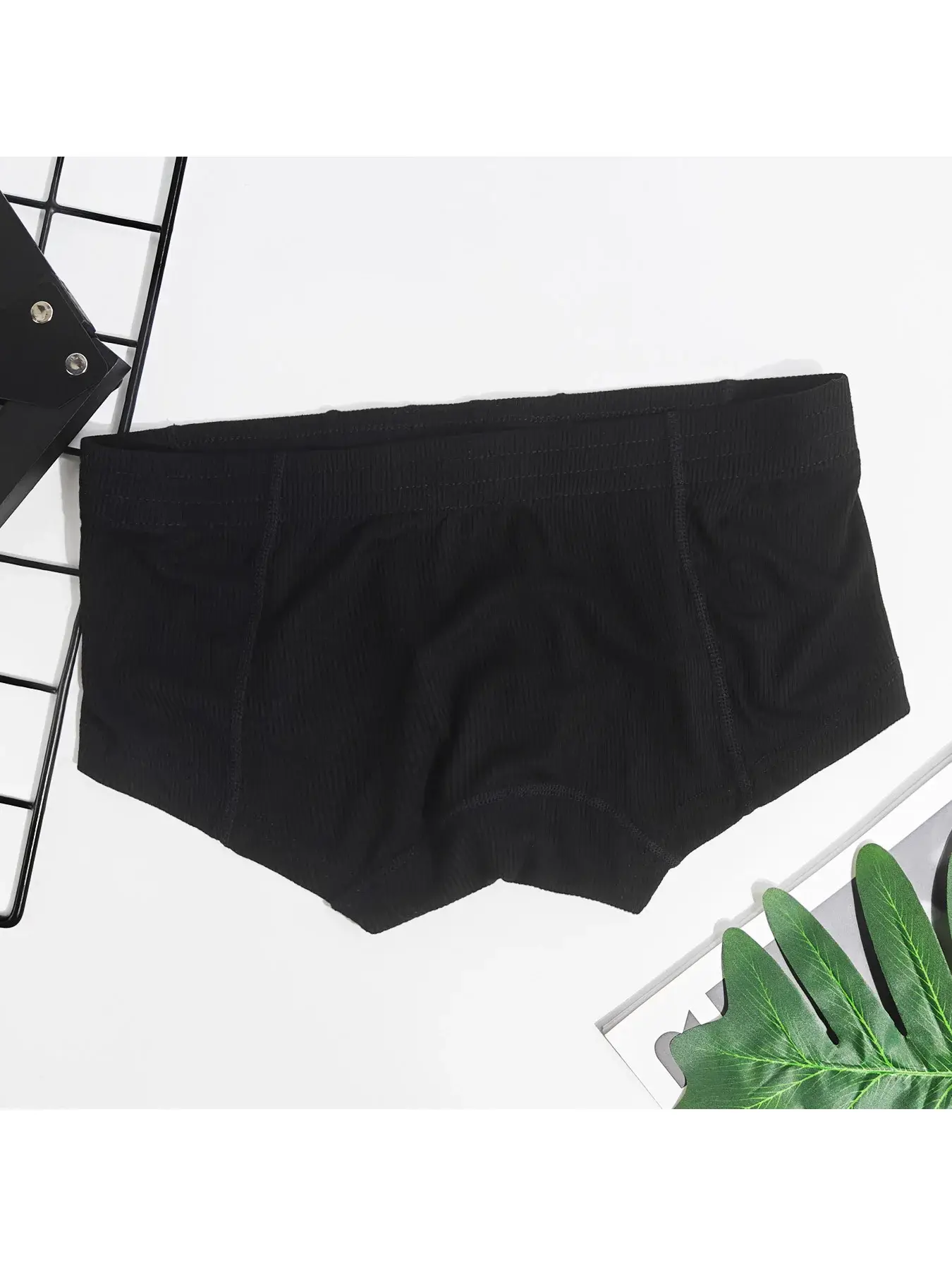 Men's Flat Underwear, Made of Synthetic Viscose, High Elasticity, Raised, Button Decoration, Comfortable Slim Fit Solid Color