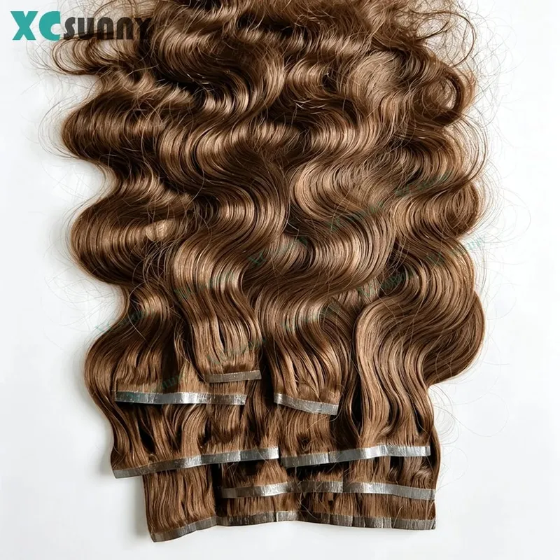 PU Clip Ins Human Hair Extensions Body Wave Chocolate Brown Color 4 Seamless Skin Weft Clip Ins for Women 100g- 240g
