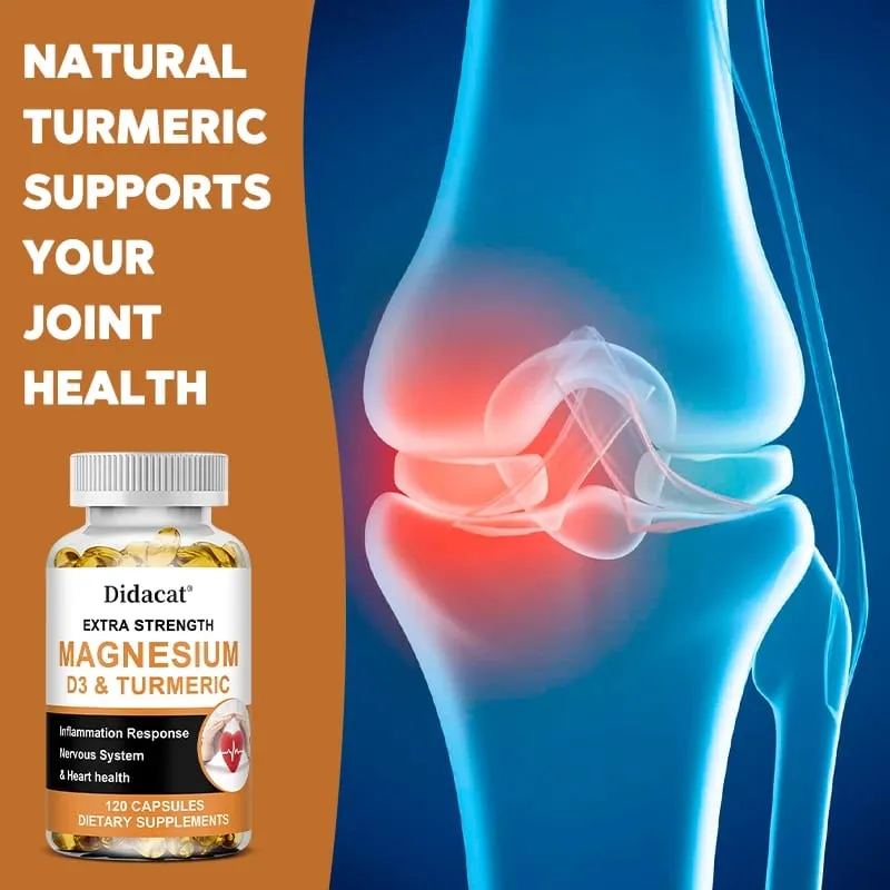 Calcium Magnesium Vitamin D3 & Turmeric Capsules Multi-Nutrient Herbal for Bone Muscle & Daily Whole-Body Nutritional Support