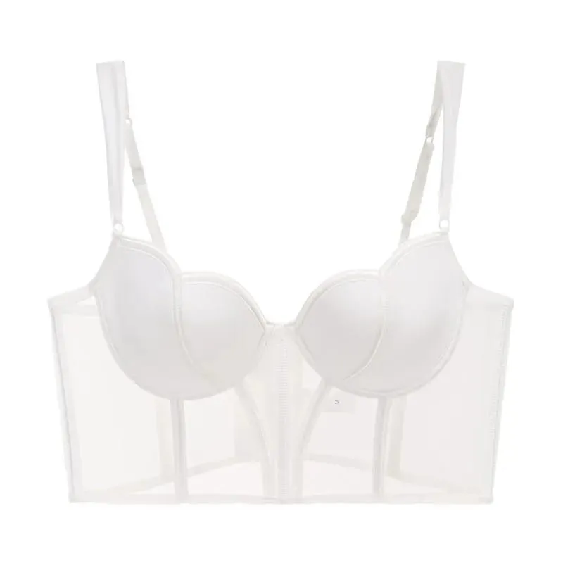 French Long Fishbone Mesh Patchwork Bra Set Slim Shaping Chest Lift Up Sexy Lingerie Outfit Soft Comfortable Underwear S-XL Suit