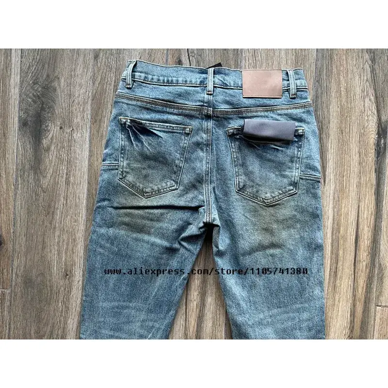 Men's High Street American School Boys Vintage Distressed Blue Stretch Skinny & Slim Fit Ripped Jeans
