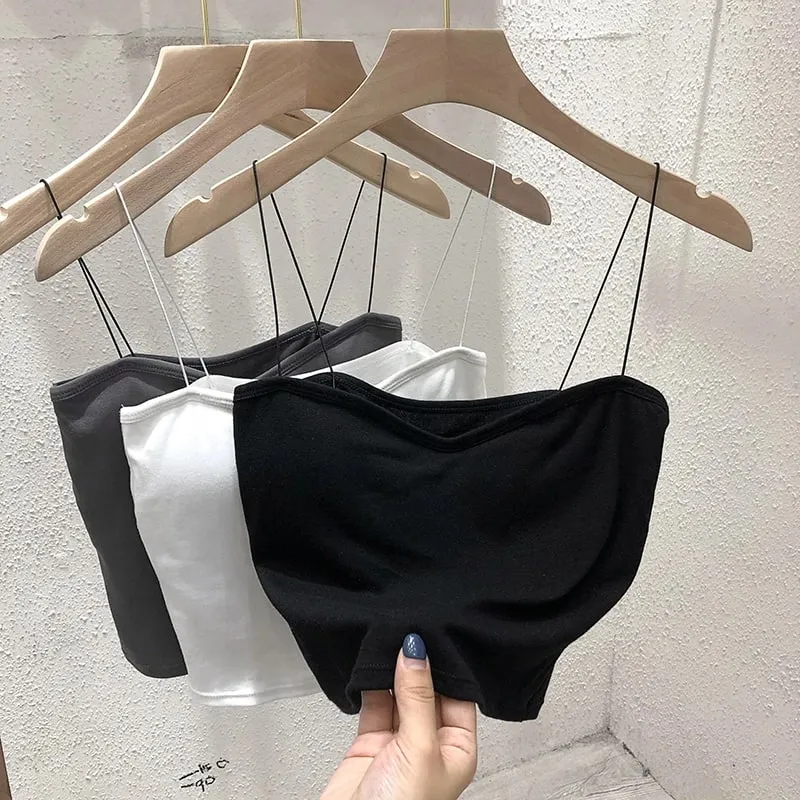 2026 Women's Sleeveless Top Tank Underwear Fitted Camisole Sexy Short Top With Thin Straps Plain White Tank Top Korean Style — image 12