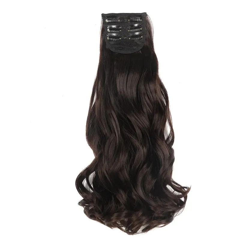 Synthetic 3Pcs Wavy Clip in Hair Extension 20inch Brown Hairpieces Long Body Wave Fake Hair Extension Clip ins for Women