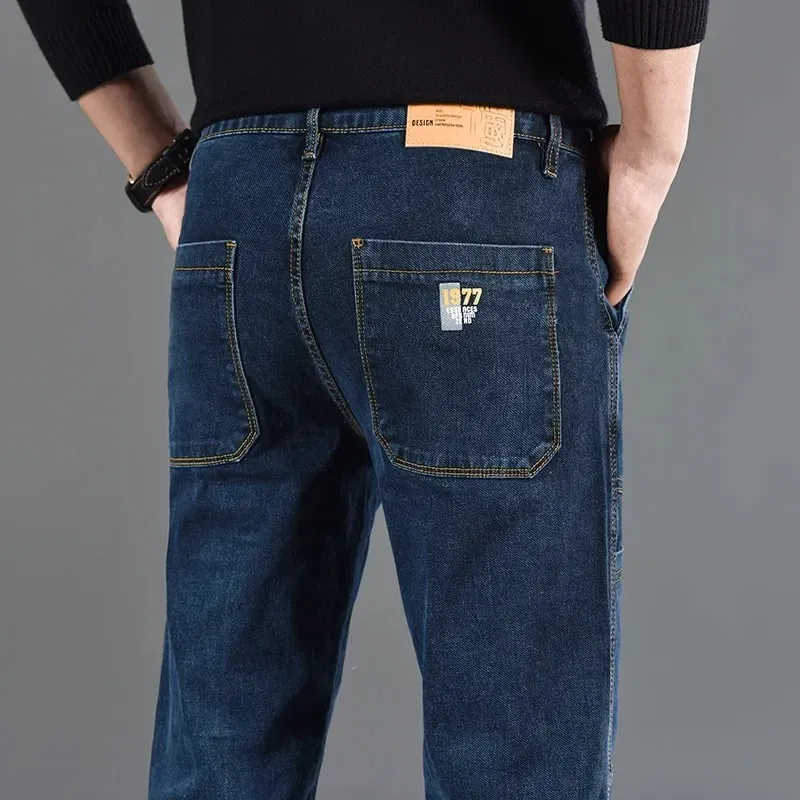 2026 New Style Jeans Men's Slim Fit Korean Style Comfortable Straight Leg Elastic Gray Mid Waist Pants Men's Casual Denim Pants