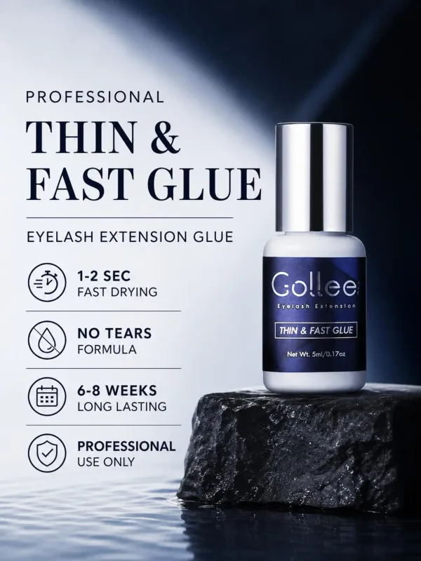 Gollee Eyelash Extension Glue Kit Lash Primer 3-in-1 Thin Fast Drying 5ml Glue 15ml Primer 200pcs Wipes Lash Tech Salon Set