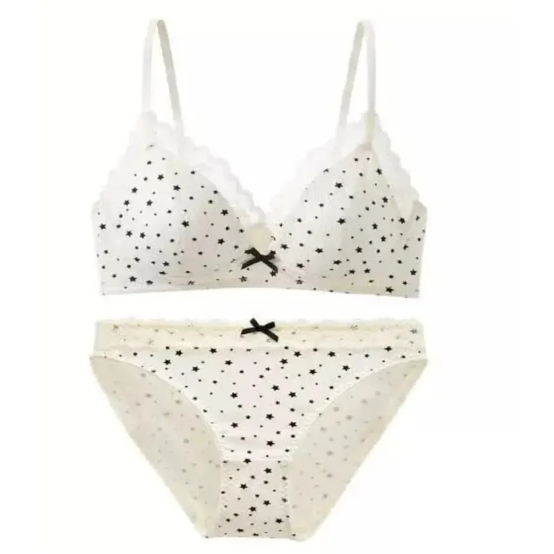 Womens Polka Dot Star Lace Wireless Bra Thin Push Up Anti Sag Bralette Small Chest Lift Teen Girls Casual Everyday Brassiere Hot