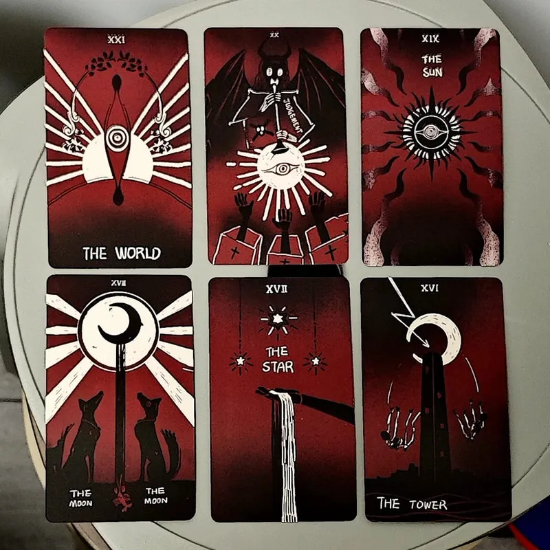 10.3*6cm - Dirty Red Tarot Deck 78 Pcs Tarot Cards Channel Energy Through Bold Strokes and Striking Contrasts