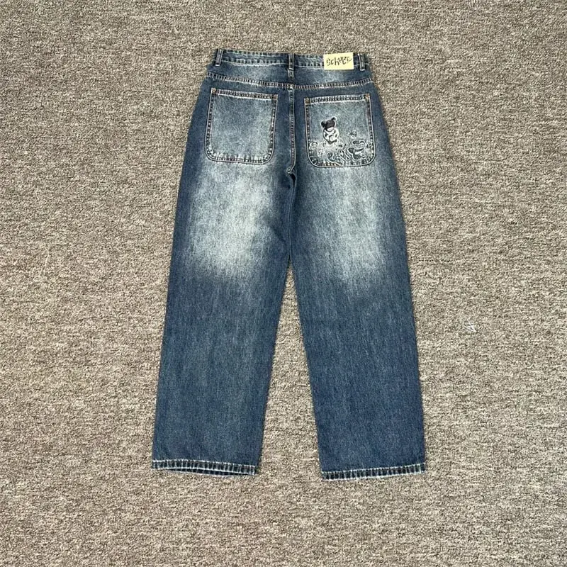 Nặng Thêu Hoa Derschutze Quần Jean Nam Nam Nữ 1:1 Chất Lượng Tốt Nhất Vintage Derschutze Nữ Chân Thẳng Quần Denim