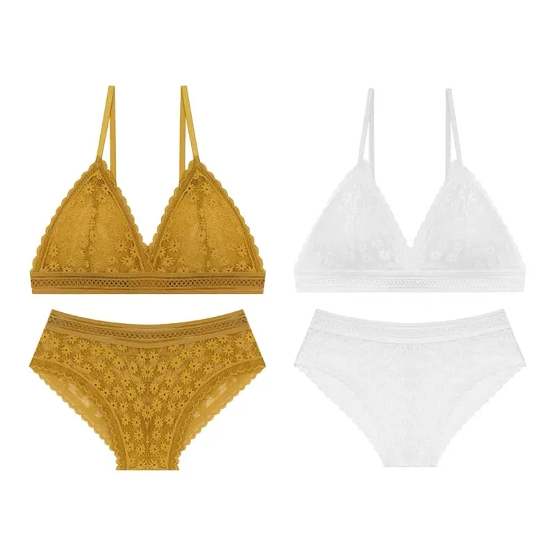 2PCS Sexy Lace Bra and Panty Set Push Up Seamless Bras Mid Waist Briefs Underwear Sets Sexy Underwear for Women