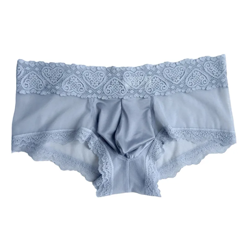 Heren Ijs Zijde Kanten Rand Dunne Naadloze Slips Glanzend 3D Zakje Lichtgewicht Ondergoed Slipje Comfortabele Dagelijkse Lingerie