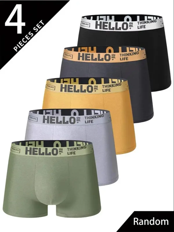 4 unids/set de ropa interior aleatoria para hombre, calzoncillos Boxer suaves y cómodos a la moda para hombre, pantalones deportivos ajustados y holgados para hombre