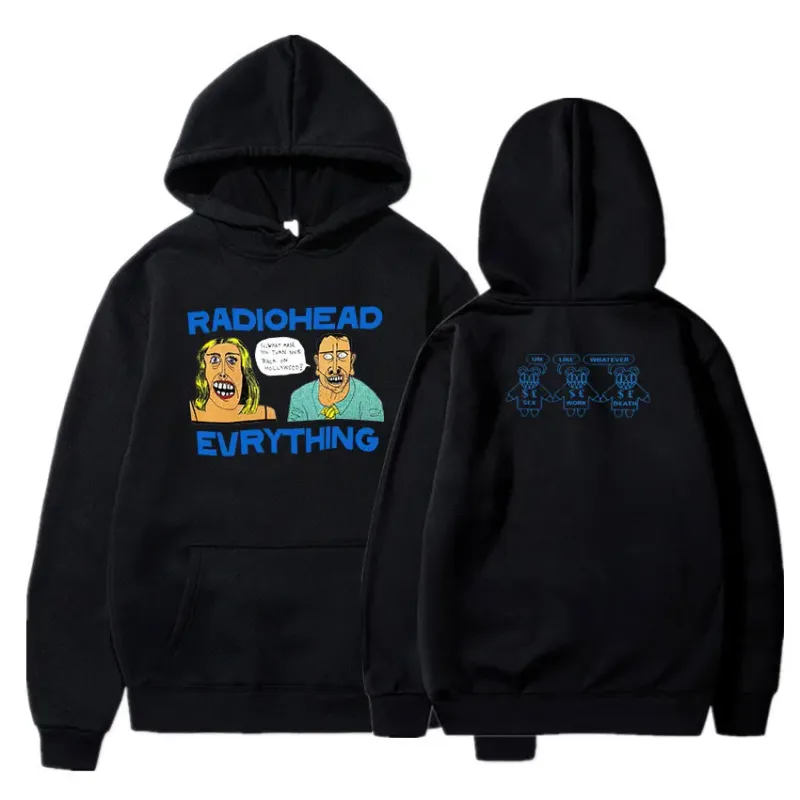 Vintage Rock Grubu Radiohead Kapüşonlu Üst Hip Hop Her Şey Müzik Albümü Baskı Kazak Harajuku Sokak Boyu Kapüşonlular Gençler