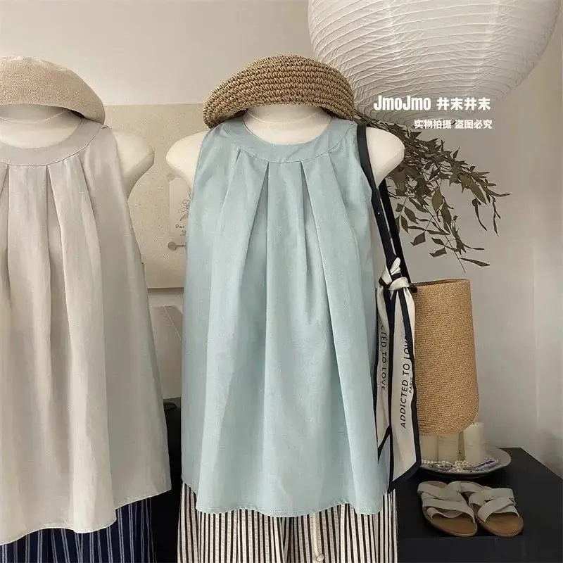 Magliette coreane larghe senza maniche con spalle scoperte Magliette Abbigliamento donna Nuova semplicità Magliette casual da strada per giovani Dolce tendenza estiva