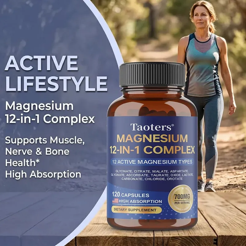 Magnesium 12-in-1 Complex Supplement – 700mg High Absorption Glycinate Citrate Malate & Taurate Blend for Muscle Nerve Sleep