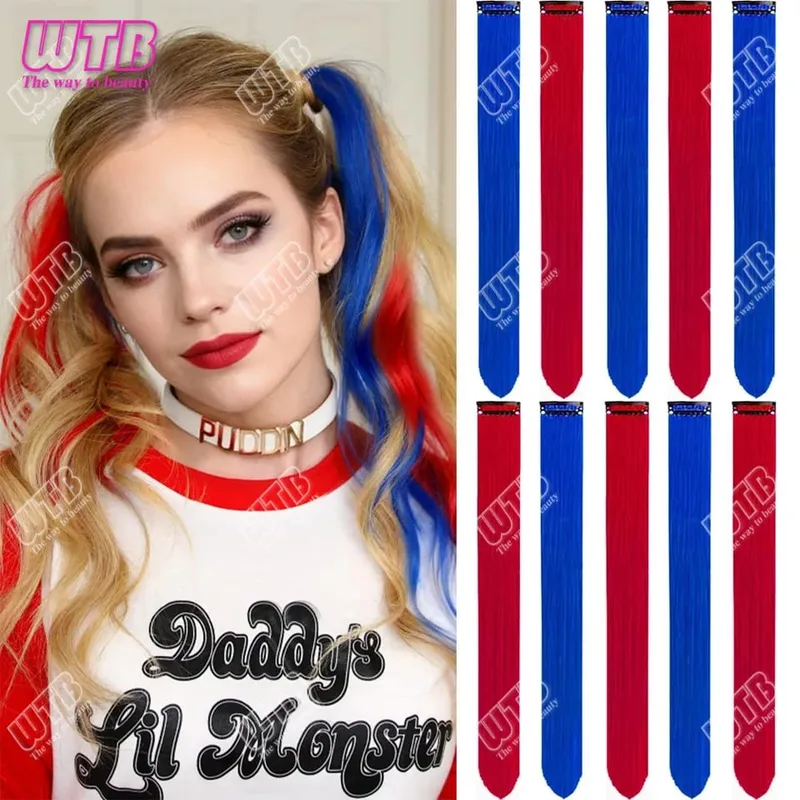 Synthetic Color Hair Extension Wig Christmas Red and Green Hair Extension Piece Single Clip Wig Extension clip in hair