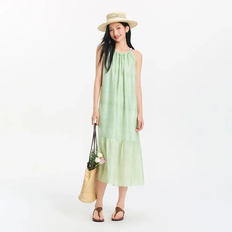 Semir Women Dress Bowknot Textured Halter Neck Vacation A Line Maxi 2026 Summer Romantic Fresh Elegant Soft Comfy Holiday Top