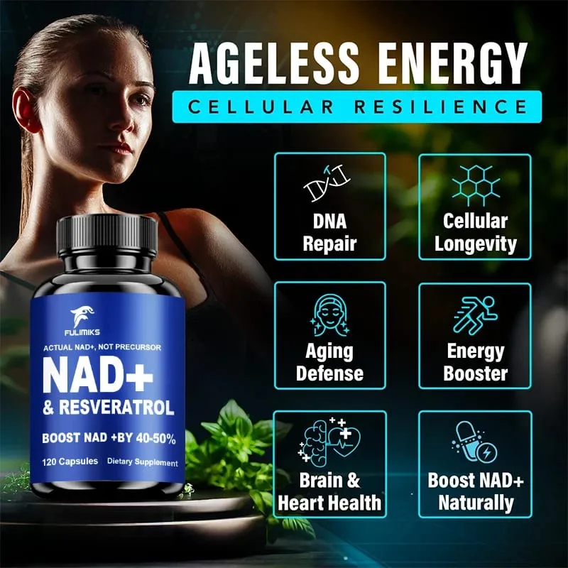 Fulimiks NAD+ Resveratrol Capsules with TMG & Vitamin B Enhance Vitality Skin Health Focus Antioxidant Immune for Adults