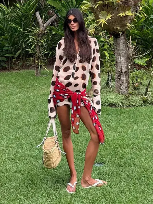 Casual Printed Shirt Mini Dress Women Full Sleeve Turn-down Collar Single Breasted Short Dresses Female 2026 Summer Lady Robe