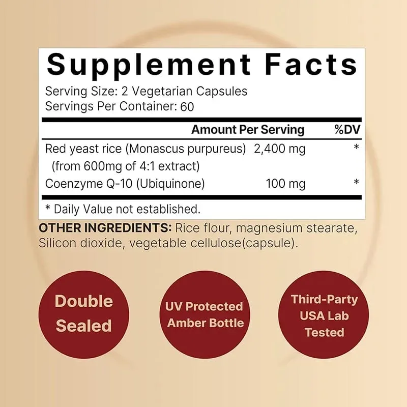 Red Yeast Rice 2400mg - Cholesterol Supplement Supports Overall Health Promotes Heart and Immune Health Antioxidant