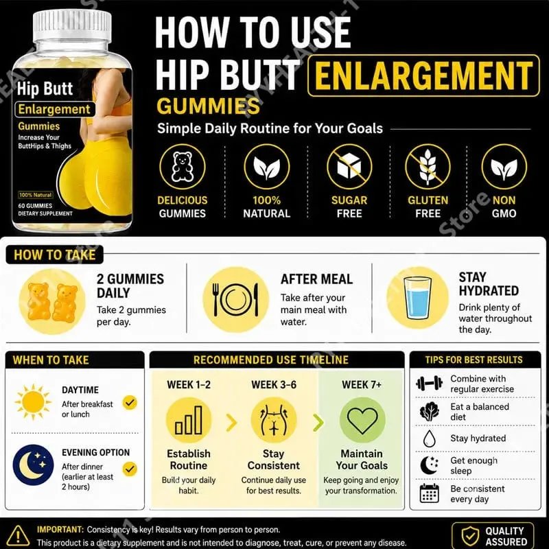 Hip Butt Enlargement Gummies for Buttocks Hips and Thighs Adults Glute Curve Support Gummies for Women Peach Flavor 60 Count