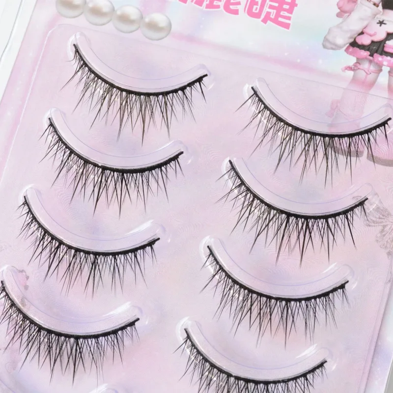 5 Pairs Korean Style Baby Straight Lashes Hard Band False Eyelashes Natural Fish Tail Design Fo Cosplay Daily Eye Lash Makeup