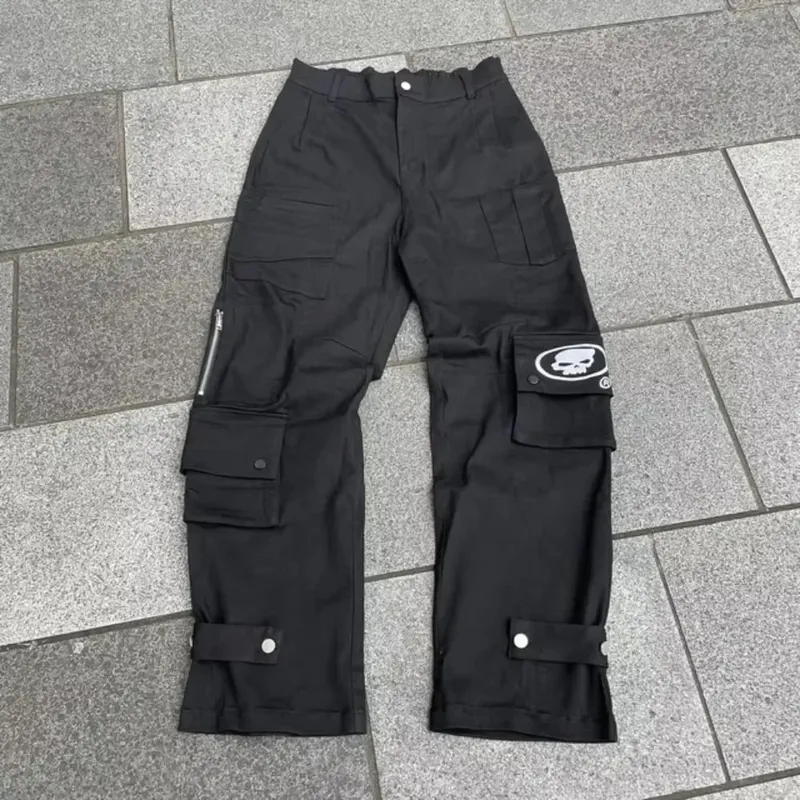 Retro Skull Embroidery Y2K Jeans Mens Hip Hop Washed Baggy Denim Pants New Straight Casual Loose Wide Leg Trouser Streetwear