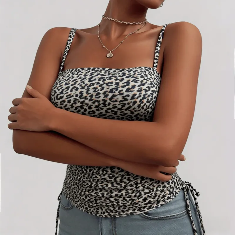 Spring Summer Women Fashion Sexy Leopard Print V Neck Sleeveless Tank Top Street Trend Camisole For Ladies Casual Wear
