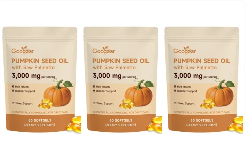 Googeer Pumpkin Seed Oil Softgels with Saw Palmetto 3000mg Hair Health Bladder Comfort Sleep Support Supplement 60 Softgels