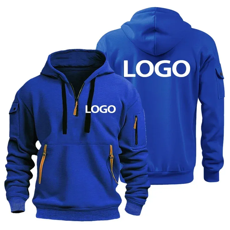 Neuer europäischer Herren-Sportpullover mit Reißverschluss und Armtaschen. Passen Sie Ihren Logo-Kapuzenpullover an und bedecken Sie ihn