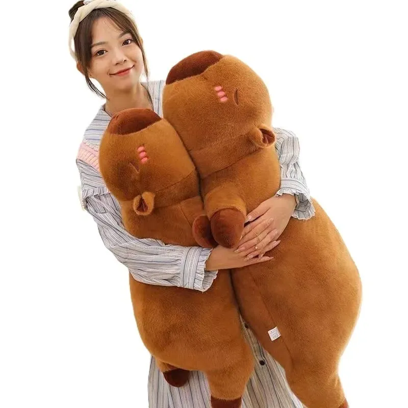 Kawaii Capybara Plush Pillow Long Body Soft Stuffed Animal Doll Cute Cuddly Cushion for Sofa Bed Sleeping Nap Home Decor