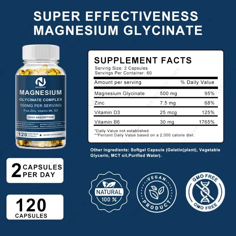 Magnesium Glycinate Capsules with Zinc for Sleep Quality Muscle Recovery Heart Brain Health