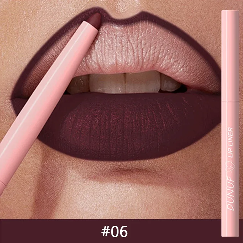 Lápiz Delineador de labios rojo mate, 12 colores, resistente al agua, antiadherente, lápiz labial delgado, maquillaje, delineador de labios rosa desnudo, contorno de labios