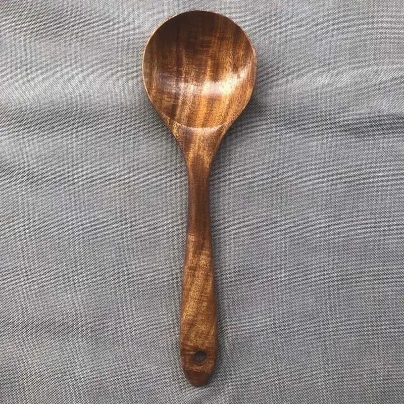 5pcs Wooden Utensil Set with Hanging Holes Food Grade Spoons and Spatula 24-33.7cm Non-Toxic Smooth Kitchen Tools for Cooking