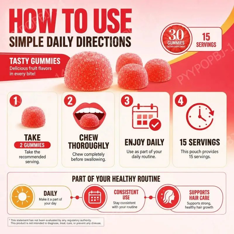 Biotin Gummies with Vitamin C and B12 Supports Strong Healthy Hair Growth Hair Care with Kiwi and Pomelo Extract - 15 Servings