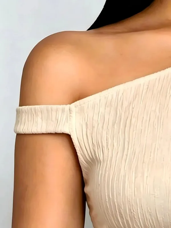 Y2K Minimalist Basic Casual Summer Women‘s Asymmetric Tank Top Sleeveless Solid Color Off Shoulder Side Ruched Crop Tops