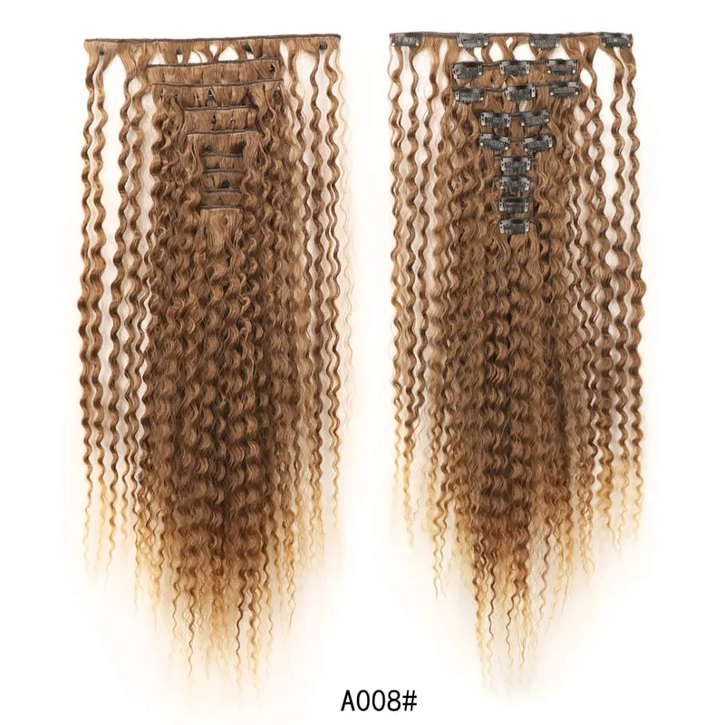 Ekstensi Rambut Sintetis Rambut Tebal Keriting 9 Buah/Set Klip Dalam Potongan Rambut 22 Inci 145G untuk Kepala Penuh Warna Hitam Coklat