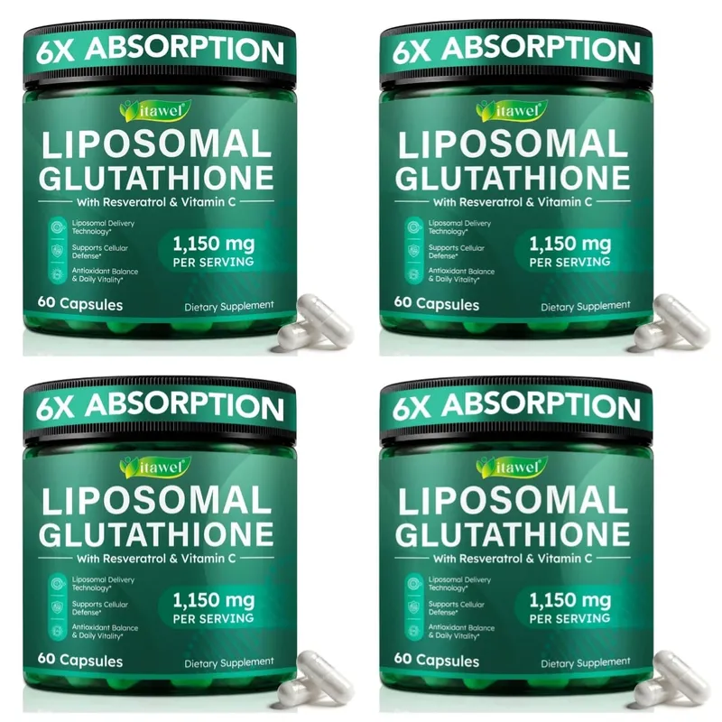 Cápsulas liposomales de L-glutatión con resveratrol, vitamina C, riboflavina y selenio para apoyo inmunológico y antioxidante, 60 unidades