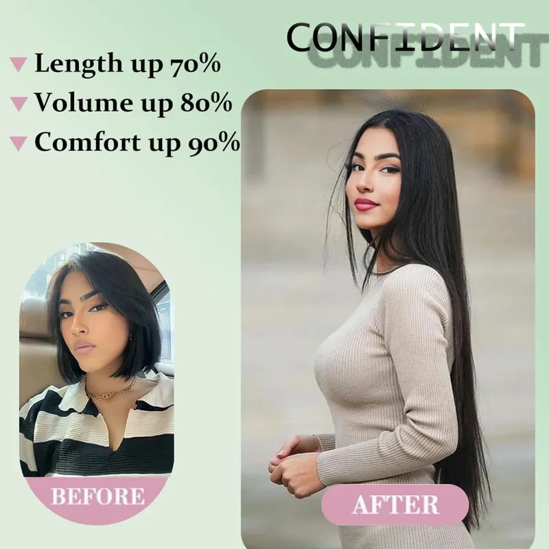 4PCS synthetic hair extension piece long straight hair wig clip heat-resistant wig piece extension on a woman's hair
