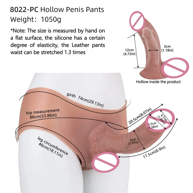 Strap-On Penis Sleeve Realistic Hollow Dildo Pants Silicone Male Dick Extender Lifelike Sex Toys For Men Adult Sexshop