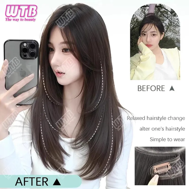 Synthetic Wig female One-piece Straight Wig Layered Extension Hair Wig Korean Fluffy Hair Piece Extension Hair Wig