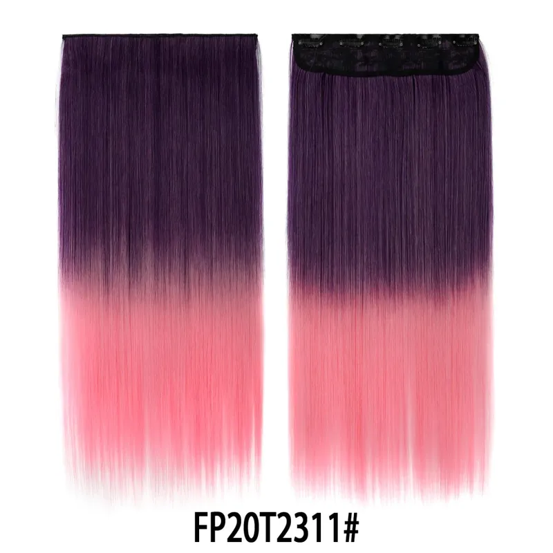 Jeedou Rainbow Hairpieces Clip In Hair Extension Ombre Color One Piece With 5Clips Straight Hair Wig For Girls Halloween Cosplay