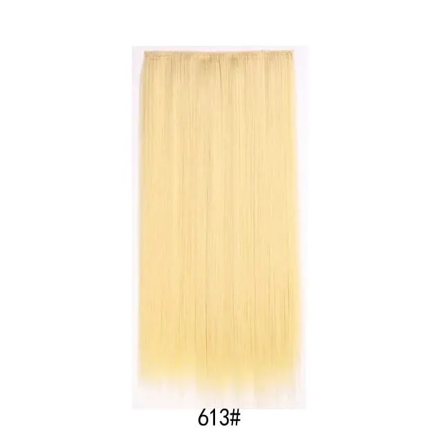 Grampo longo e reto sintético de 24 polegadas, extensão de cabelo de uma peça, 5 clipes, cabelo falso loiro, marrom, preto, resistente ao calor