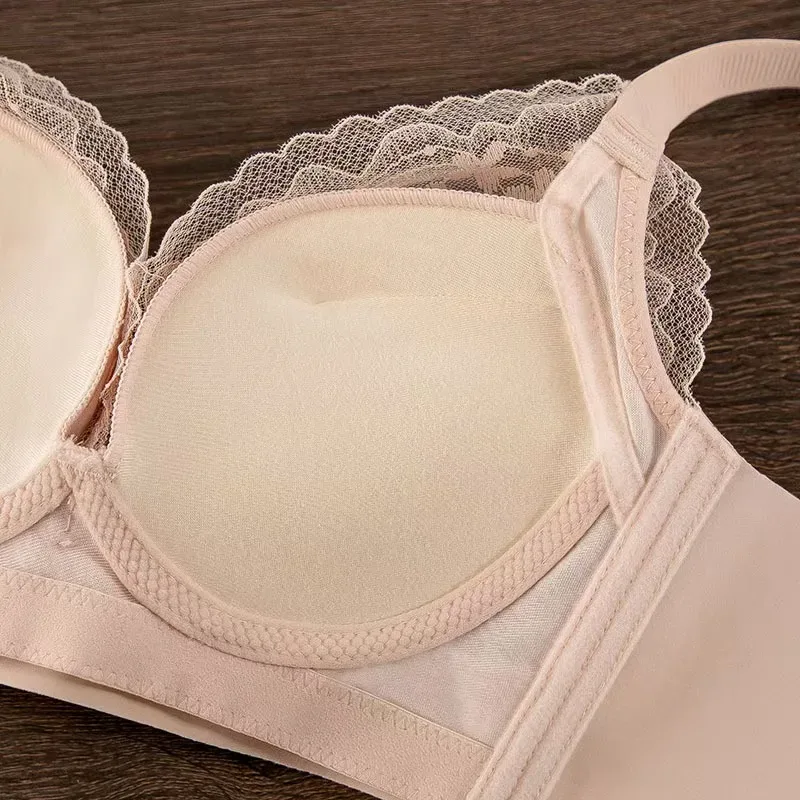 Sexig spetsförtjockad push-up-bh för små bröst Anti-sagging Justerbar bekväma trådfria underkläder