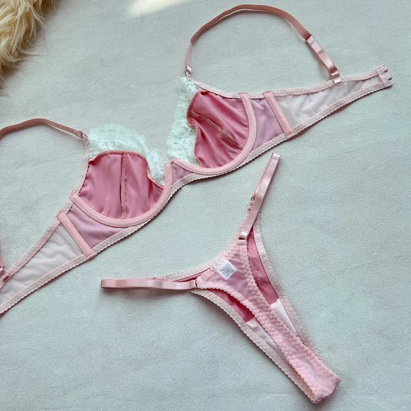 Ellolace โรแมนติกชุดชั้นในสตรีชุด Coquette ซาตินลูกไม้ Bra ทอง 2PC Slim Sensual ร้อนเครื่องแต่งกายหวานเยาวชนสาวชุดชั้นใน — image 5