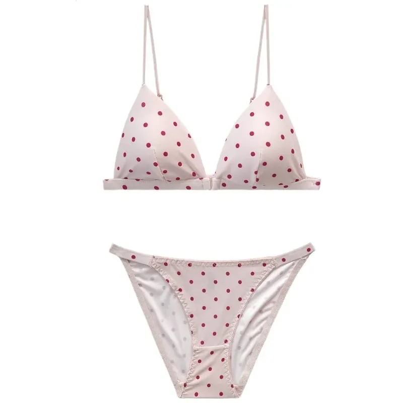 New Ladies Bikini Style Triangle Cup Bralette Set Retro Polka Dot Front Closure Comfort Push Up Female Underwear