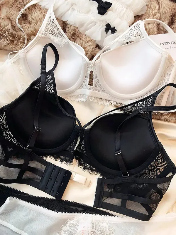 Sexy Hollow Push Up Bra Set Seamless Glossiness Comfort Women Underwear Classic Bandage Design Temptation Bras and Panties Sets