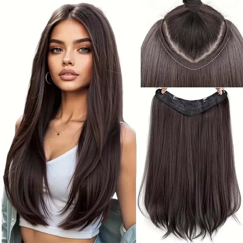 24'' Clip in Hair Extensions Long Straight Clip Hair Piece Extensions for Women Synthetic Natural Straight Hairpieces Extension